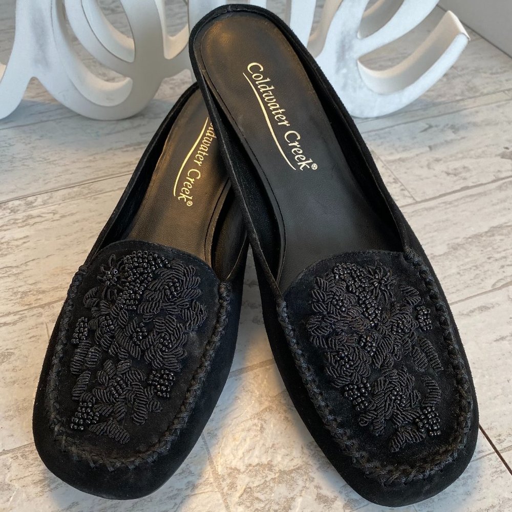 Coldwater Creek Black Suede Beaded Mule Shoe - sz6